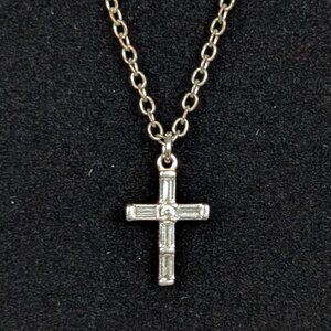 Sterling Silver Baguette Cross Pendant Necklace